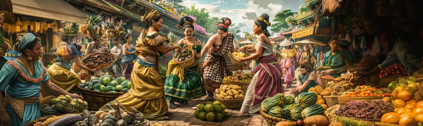 Market scene with abundance of produce