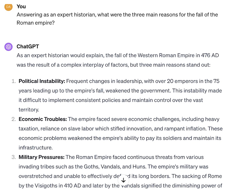 ChatGPT explains the fall of the Roman Empire