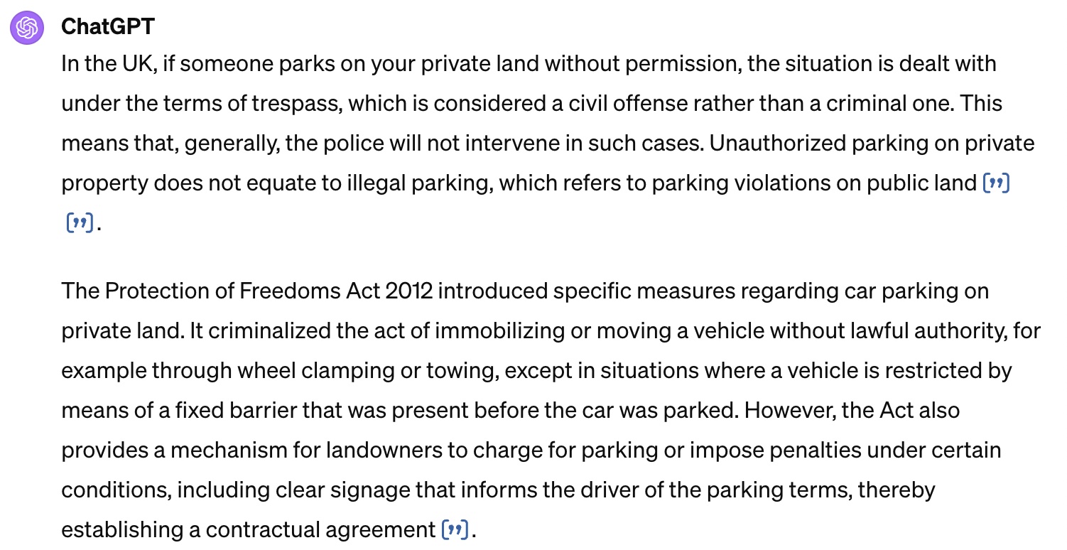 illegal parking on your land answer