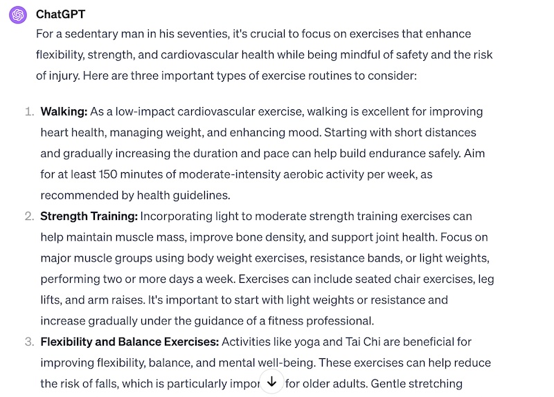 ChatGPT exercise advice