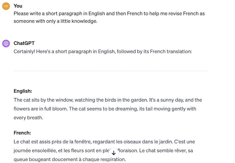 ChatGPT language example