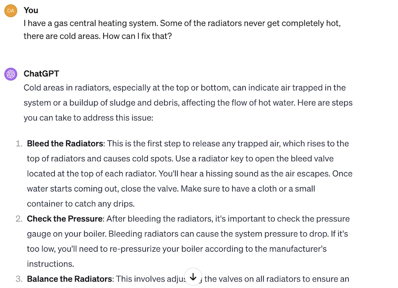 ChatGPT advice about radiators
