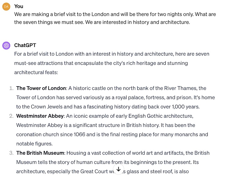 ChatGPT as a travel guide