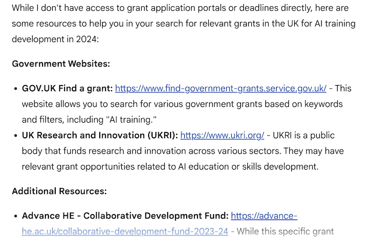response showing grant givers