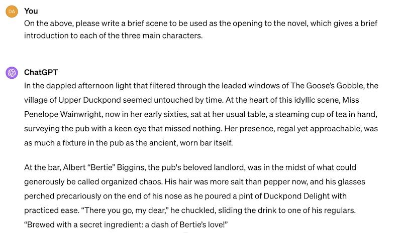 ChatGPT fiction opening para