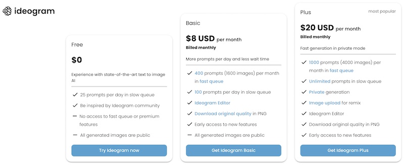 Ideogram pricing 2024