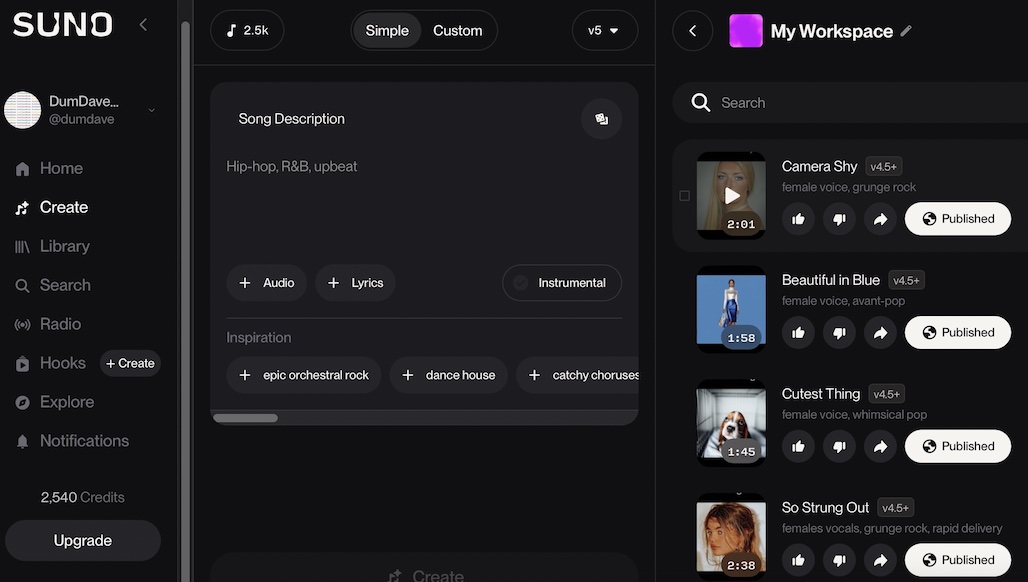 Suno interface