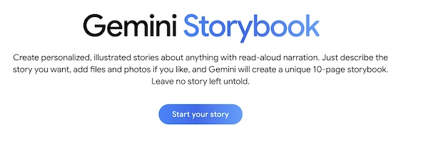 Home page of Googles Gemini Storybook
