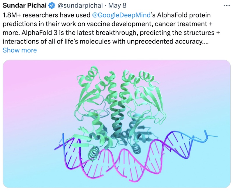 post on X about Alphafold 3