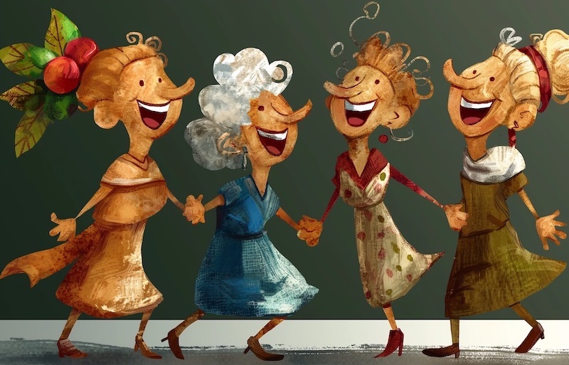 four cartoon people and quotation