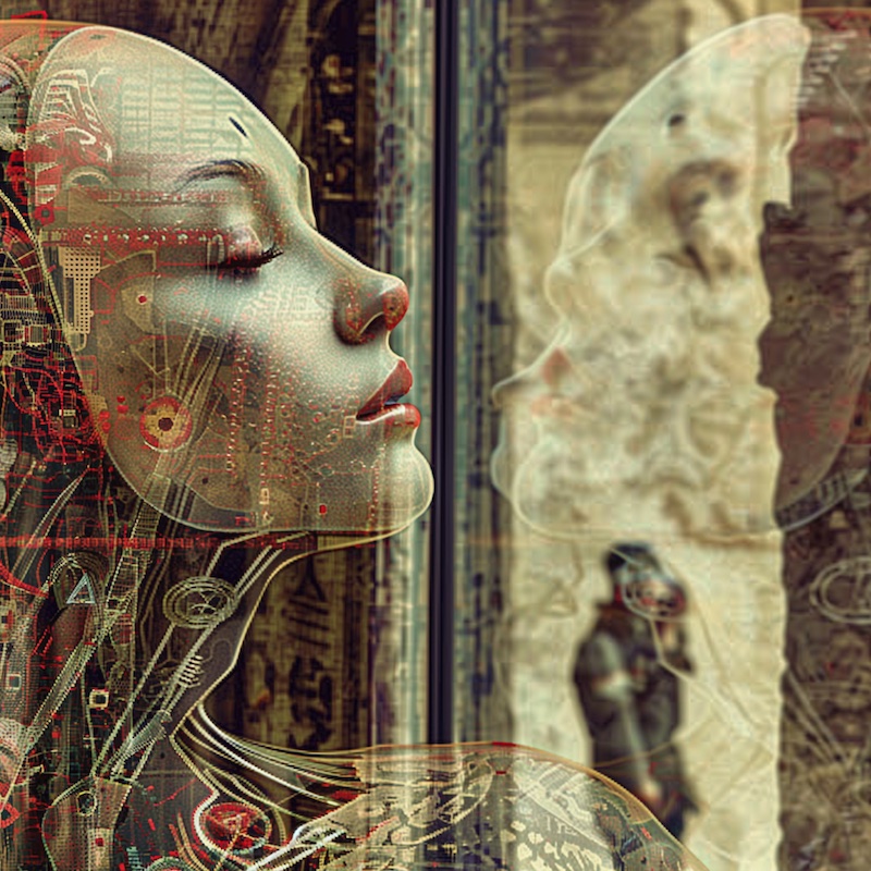 image lady merged with machine