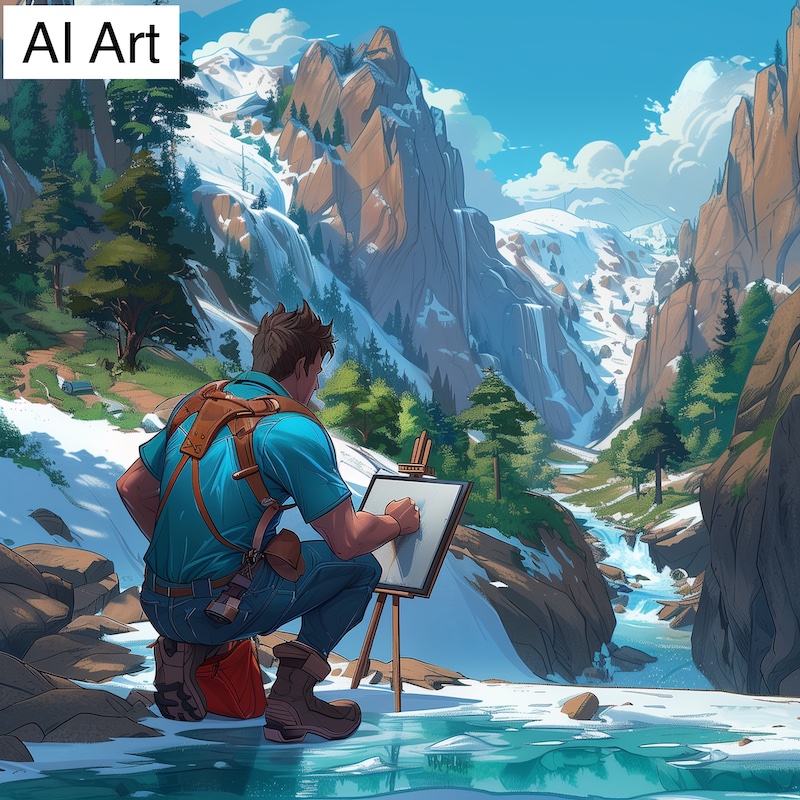 artist on hillside