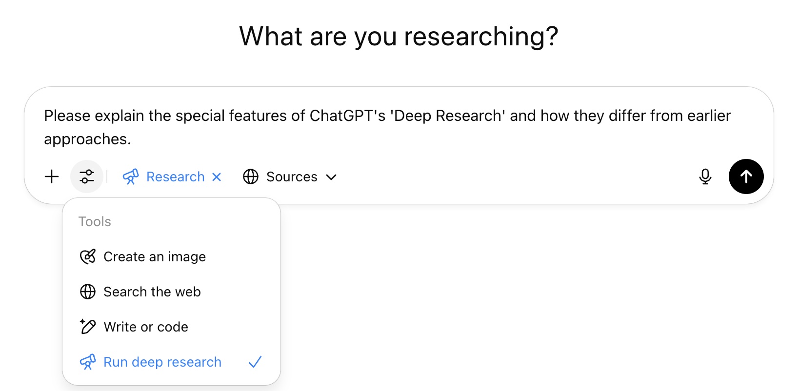 ChatGPT asked to explain its Deep Research tools