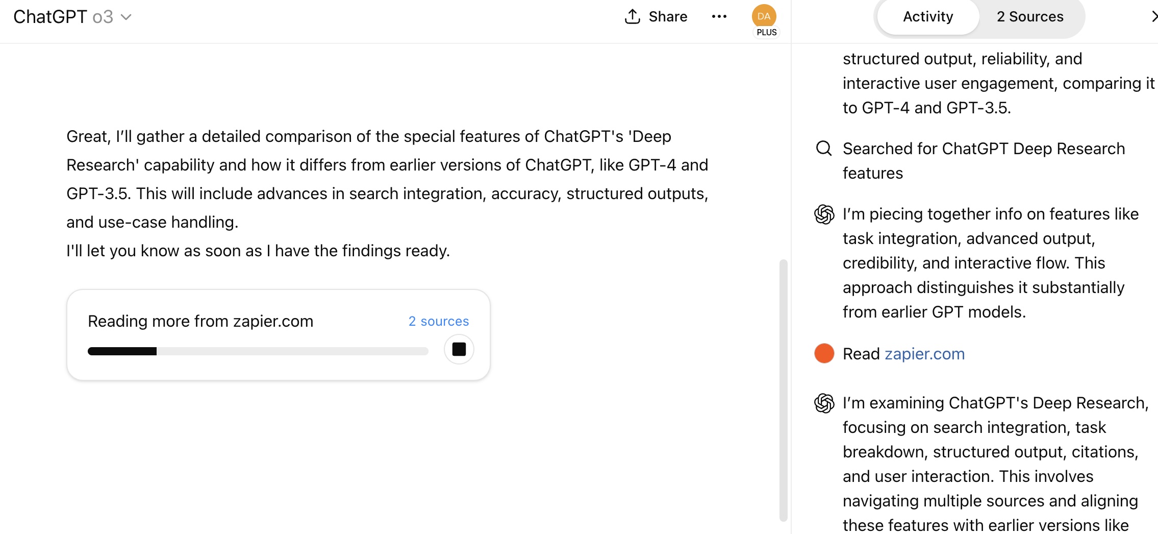 ChatGPT Deep Research underway
