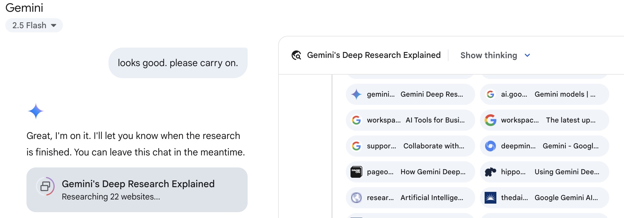 Gemini Deep Research underway