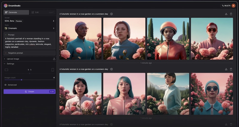 interface for DreamStudio