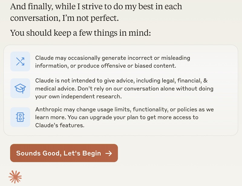 Claude disclaimers page